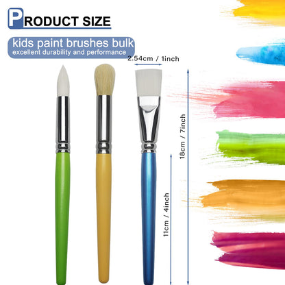 Bulk Paint Brushes for Kids Variety 36 Pcs, Back to School Toddlers PaintBrushes, Flat & Round Mop Painting Sets for Children & Classrooms，Short Wooden Handle