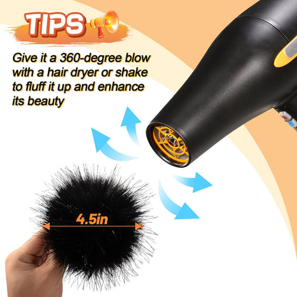 20 Pcs Faux Fur Pom Poms for Hats - 4.5 Inch Fluffy DIY Knitting Hat Pompoms with Elastic Loop, Removable Crochet Crafts Accessories for Shoes Scarves Gloves Bags Keychains (10 Color-Dark)