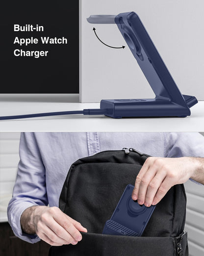 Wireless Charging Station,3 in 1 Charging Stand Made for Apple Watch Ultra 11 10 9 8 7 6 SE 5 4 3,Fast Wireless Charger Made for iPhone 17/Air/16/15/14/13/12,for AirPods Pro(with Adapter) (Black)