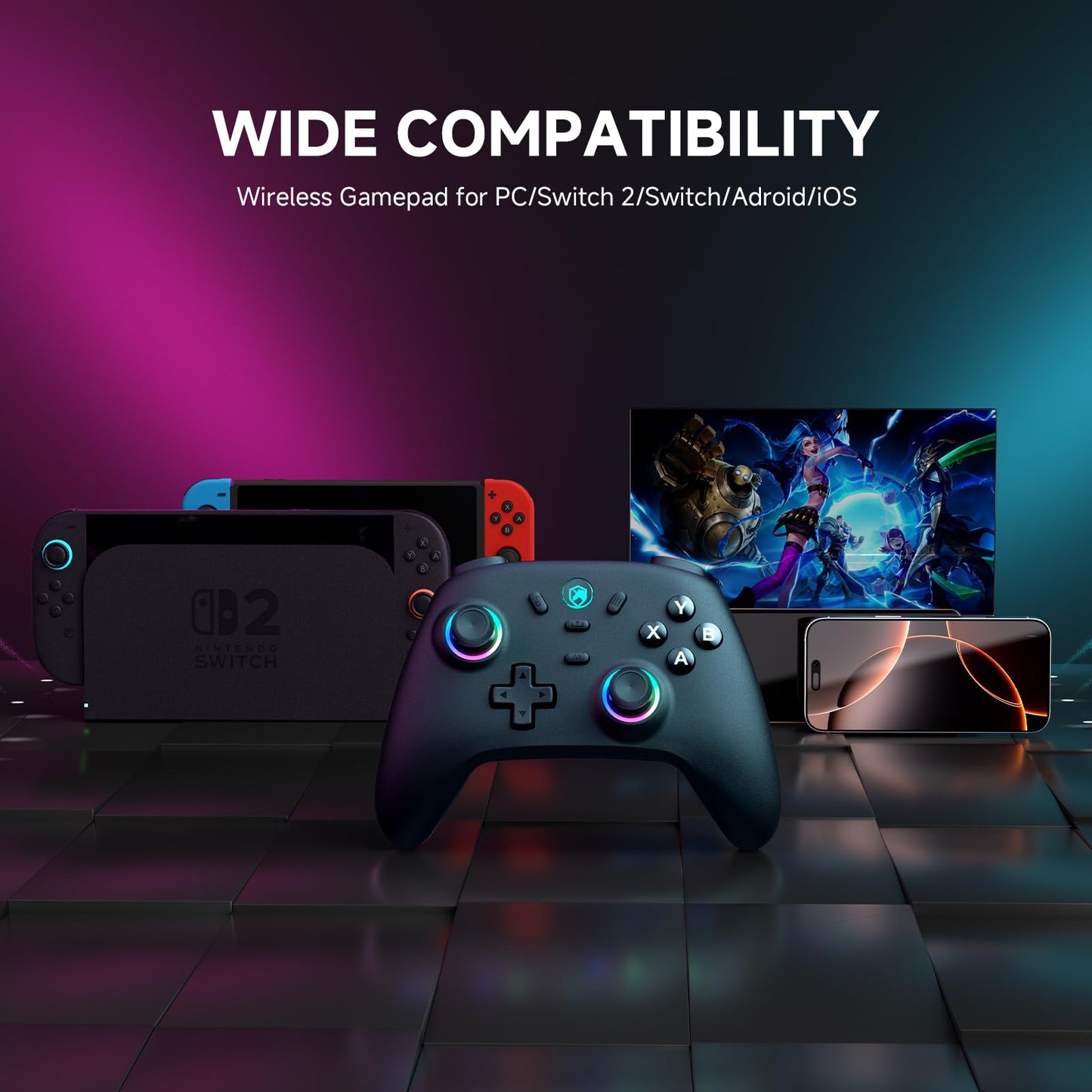 ECHTPower Wireless PC Gaming Controller - Hall Effect Joystick, 2.4G & Wired 1000Hz Polling Rate, 800mAh Battery, Adjustable Turbo/Vibration - for PC/Switch/iOS/Android