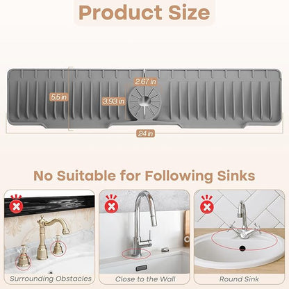 24 Inch Faucet Mat for Kitchen Sink, Silicone Sink Protector&Kitchen Sink