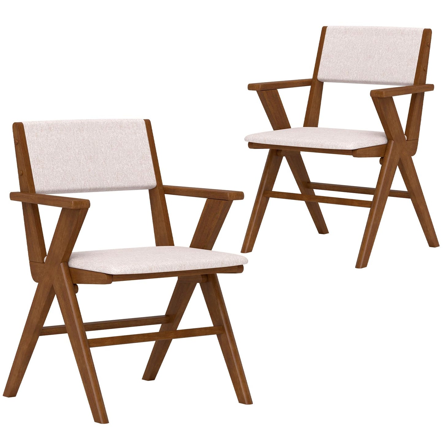 Giantex Wooden Dining Chairs Set of 2, Linen Fabric Upholstered Kitchen Chairs w/Armrests, Rubber Wood Frame, Padded Seat & Back, Farmhouse Side Chairs, Accent Chairs for Living Room Restaurant