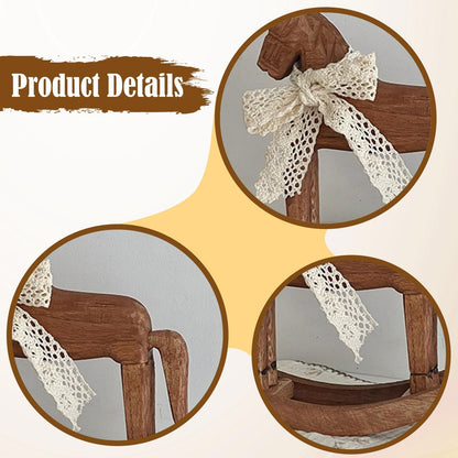 MagiDeal Wooden Horse Figurine Rocking Horse Statue with Ribbon Decorative Unique Collectible Holiday Season Ornament Table Decoration, C Lace Ribbon