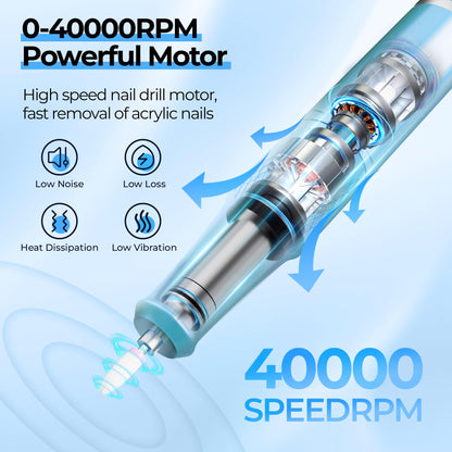 40000RPM Electric Nail File Drill Professional Kit, Drill Machine with LCD Display, Manicure Pedicure Polishing Acrylic Gel Nail Grinder for Salon, Home Use