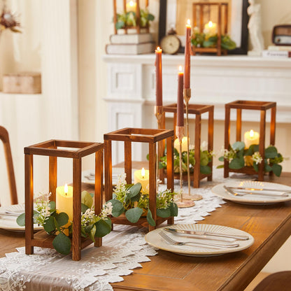 42 Pcs/14 Set Wooden Wedding Lantern Centerpiece,Wooden Centerpieces for Tables-with 14 Holders 14 Candles 14 Wreaths for Rustic Table Decoration Country Barn Wedding Party (Brown)