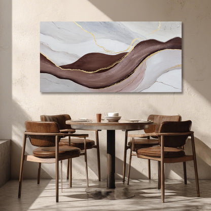 Hue7Art Modern Abstract Canvas Wall Art Neutral Flowing Lines Painting in White Gray and Brown, Minimalist Contemporary Artwork for Living Room Bedroom Office Wall Decor 24x48 Inch