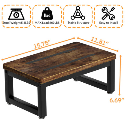 Wooden Step Stools with Anti Slip Pat for Adult, Heavy Duty Bedside Foot Stools with 400-LBS Capacity for High Beds, 7" Tall Bed Steps for Bedroom Kitchen Bathroom, Rustic Brown