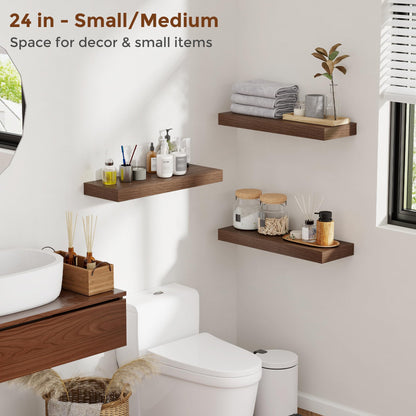 Heimlove 36 Inch Floating Shelves for Wall 8 Inch Deep Walnut Shelves Set of 2,Wall Mounted Rustic Wood Long Floating Shelf with Invisible Brackets for Bedroom Kitchen Living Room