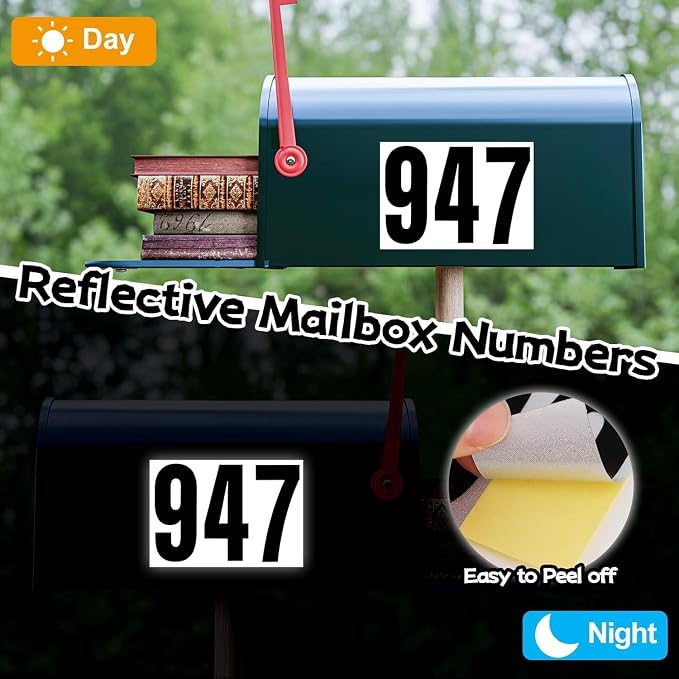 Reflective Number Stickers, 6 Sets 3 Inch Vinyl Waterproof Black Mailbox Numbers for Outside, Strong Self-Adhesive House Numbers Decals for Mailbox Door Signs Trucks