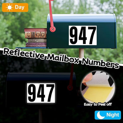 Reflective Number Stickers, 6 Sets 3 Inch Vinyl Waterproof Black Mailbox Numbers for Outside, Strong Self-Adhesive House Numbers Decals for Mailbox Door Signs Trucks