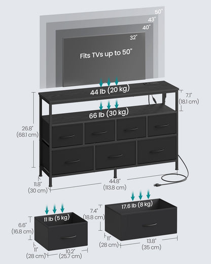 SONGMICS BELLAH Collection - Dresser for Bedroom with App-Controlled LED Lights and Charging Station, Chest of Drawers, TV Stand, 7 Drawers, Shelf, Modern, Ink Black ULGS733BH02S