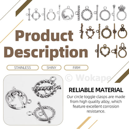 Wokape 260Pcs Tibetan Alloy Toggle Clasps with Open Jump Rings, 12 Styles T-bar Closure Clasp IQ Toggle Clasps Fastener Hook Toggle Connectors for Jewelry Making DIY Craft