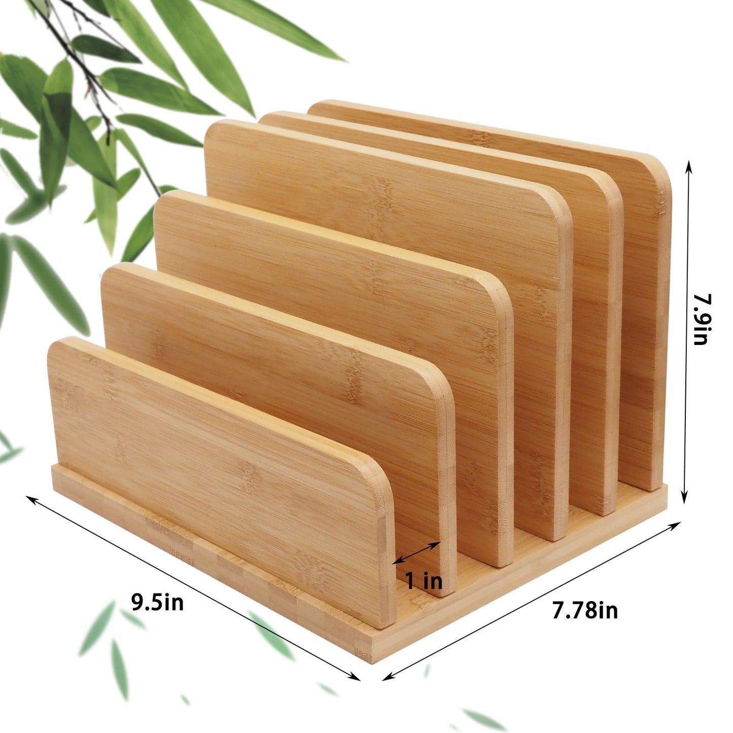 Deefielly Desk File Mail Organizer Countertop, 5 Slots Bamboo Folder Sorter Holder for Letter, Envelope, Paper, Bill Filing, Desktop Tray Organizer for Office & Home
