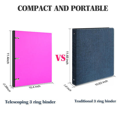 INFUN 1 INCH Telescoping 3 Ring Binder - 4PCS, Portable Plastic Binder with Telescoping Spine ，3 Ring Binders with Foldable Front Cover Holds 8.5" x 11" Paper for School,Office and Homes