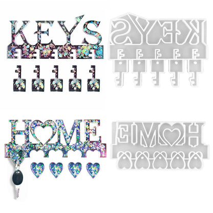 2Pcs Key Holder Resin Molds Wall Decor Unique Silicone Keychain Pendant Resin Mold for Epoxy Casting Wall Mounted Key Hangers Storage Organizer Home Decoration DIY Gift