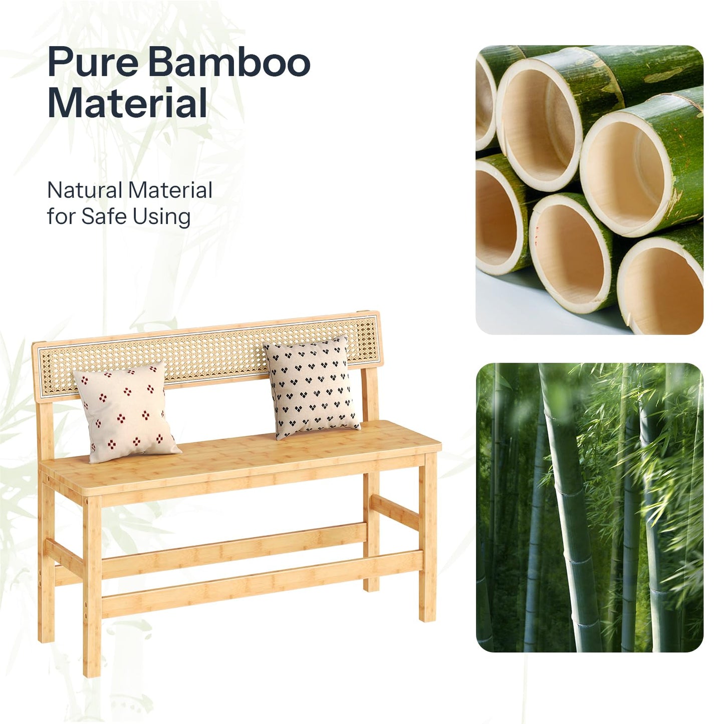 HOOBRO Dining Bench, Bamboo Farmhouse Entryway Bench with Back for Kitchen, Living Room, Bedroom, Easy to Assemble, Sturdy and Stable, Natural YL05CD01