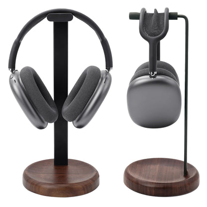 GEVO Headphone Stand for Desk - Walnut Wood & Aluminum Headset Stand, Universal Wooden Gaming Headphone Holder for AirPod Max, Bose, Sony, Razer, Jabra, JBL (Walnut Circular Base)