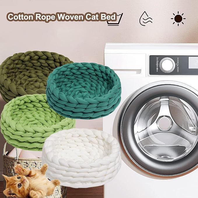 Woven Dog Bed Basket, Knitted Cotton Cat Bed Round Washable Woven Cat Pet Bed Chunky Dog Basket, Orthopedic, Chunky Knit Dog Nest,Dog Bed,Dog Cave,Dog Bedding(Purple,23")