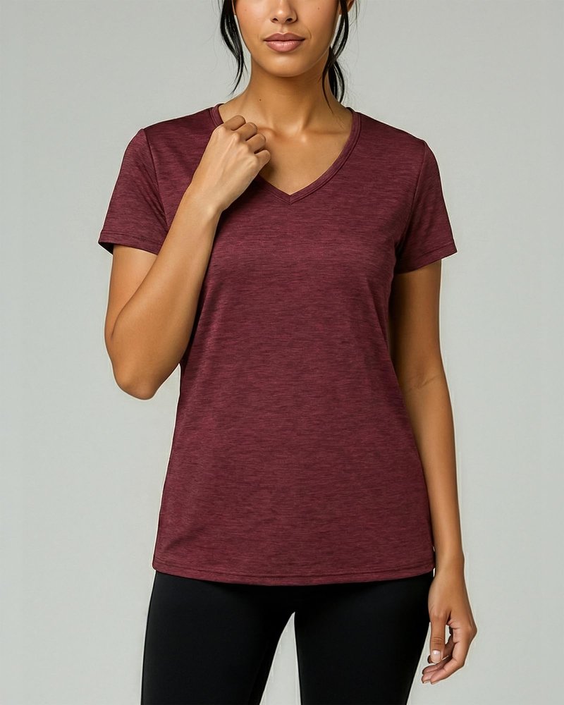 Real Essentials 5 Pack: Women's Dry-Fit Short Sleeve V Neck T Shirt Workout Fitness Yoga Top Tee, Set 2, L