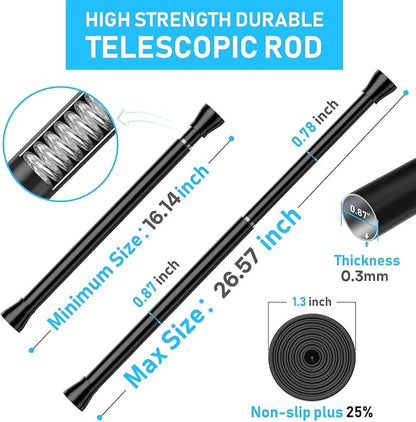 MEXAU 2 Pack Black Shower Curtain Rod 16 To 26 Inch Tension Shower Rod For Bathroom 7/8" Adjustable Spring Curtain Rod No Drilling Spring Rod Black Tension Curtain Rods for Windows Doorway Closet