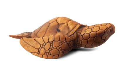 G6 Collection Wooden Hand Carved Sea Turtle Tortoise Statue Figurine Sculpture Handcrafted Handmade Home Decor Rustic Seaside Tropical Nautical Ocean Coastal (12" Long)