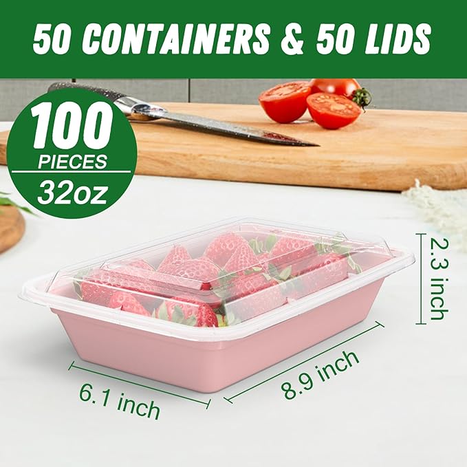 50 Pack 32 oz Meal Prep Containers Reusable