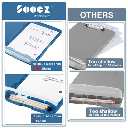 Sooez Clipboards with Storage, High Capacity Clip Boards 8.5x11 with Pen Holder, Heavy Duty Plastic Paper Organization Folder Cases, Letter / A4 Size for Nurse Teachers, School & Office Supplies