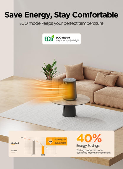 GiveBest Space Heater, Electric Portable Heaters for Indoor Use with Thermostat and Remote, 70°Oscillation, Digital Display, 12H Timer, 1500W PTC Ceramic Fast Safety Heat for Office Bedroom Home, Grey