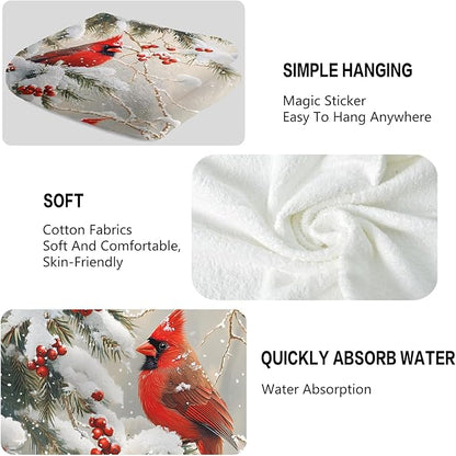 Red Birds Hand Towels Decorative Berry Branch Winter Kitchen Towels Soft
