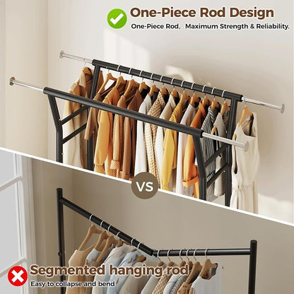 HYSEYY Heavy Duty Clothes Rack, Rolling Clothing Rack for Hanging Clothes with Shelves Load 700LBS,Portable Garment Wardrobe Closet Rack with Wheels for Bedroom,Laundry Room,Retail Store,Black