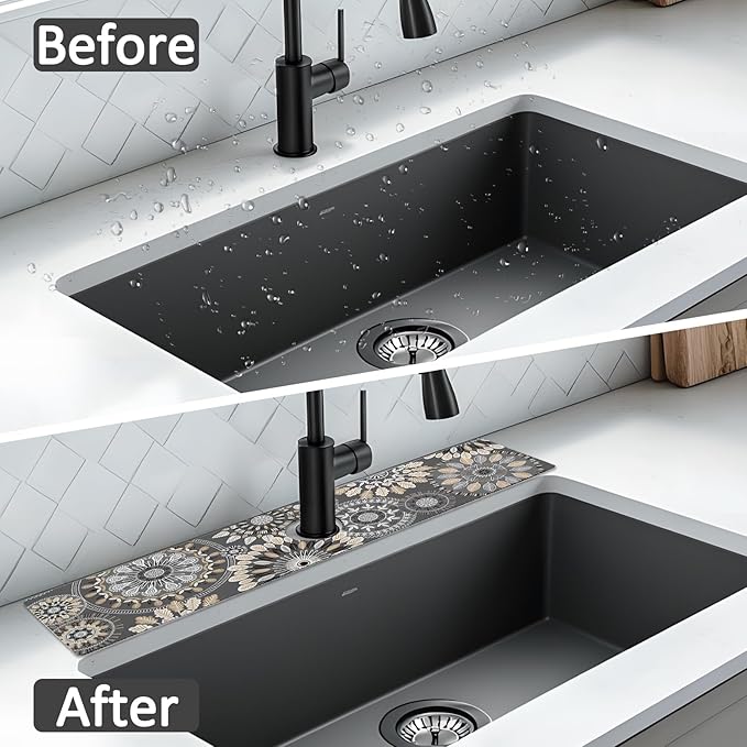 2PCS 24" X 5.5" Kitchen Sink Splash Guard Faucet Mat Mandala Super Absorbent