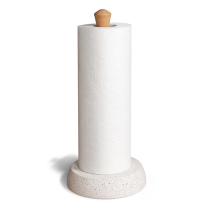 BOSHARON Kitchen Paper Towel Holder, Free Standing Cement Base with Beech Wood Rod, Modern Countertop Dispenser for Bathroom & Kitchen