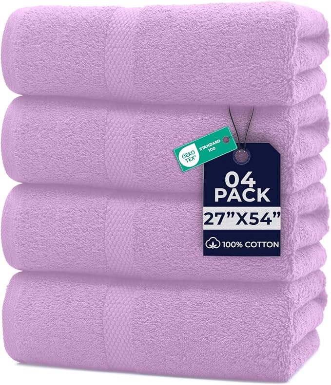 DAN RIVER Bath Towels Set of 4, 27 x 54 Inches, 100% Cotton, Larger & Lighter