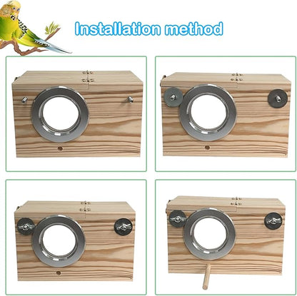 Natural Wood Bird Nesting Box,Acrylic Parakeet Nesting Box Transparent Cockatiel Nest House with Perch Wooden Parrot Nest for Lovebird Budgie Conure Canary Finch(Medium)