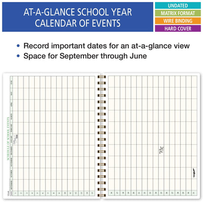 Elan Publishing Company HARDCOVER 7 Period Teacher Lesson Planner - Days Horizontally Across the Top with Bonus Clip-in Bookmark (Gold Dots Turquoise)