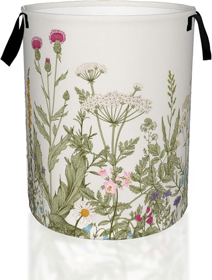Laundry Hamper, Retro Wild Flowers Botanical Laundry Basket, Waterproof