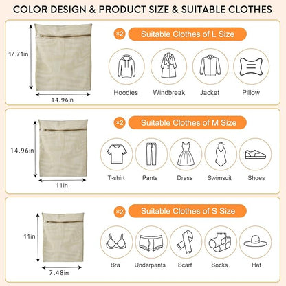 6-Piece Bag, Durable Cotton Mesh Laundry Bag, Sturdy Zipper, Breathable Mesh
