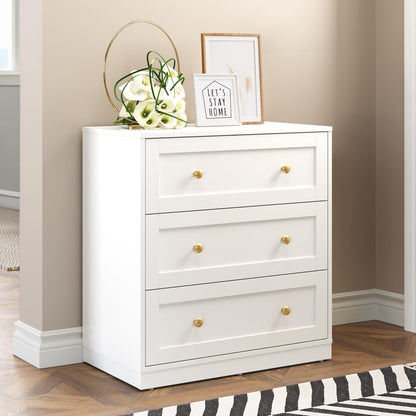 RoyalCraft White 3 Drawer Dresser, Small Dresser for Bedroom, Wood Nightstand with Drawers, Modern Chest of Drawers for Closet, Living Room, Entryway