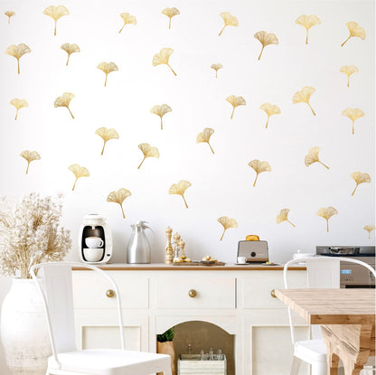 Golden Wall Decals Peel and Stick Golden Leaves Wall Stickers Modern Leaf Vinyl Wall Decals Living Room Abstract Flower Walls Sticker Nordic Plant Walls Art Murals for Bedroom Bathroom Kitchen Decor
