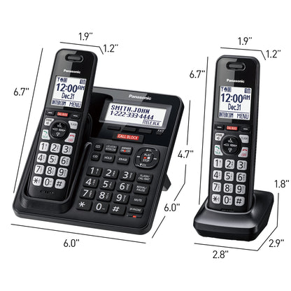 Panasonic Cordless Phone with Advanced Call Block, Link2Cell Bluetooth, One-Ring Scam Alert, and 2-Way Recording, Answering Machine, 4 Handsets - KX-TGF944B (Black)