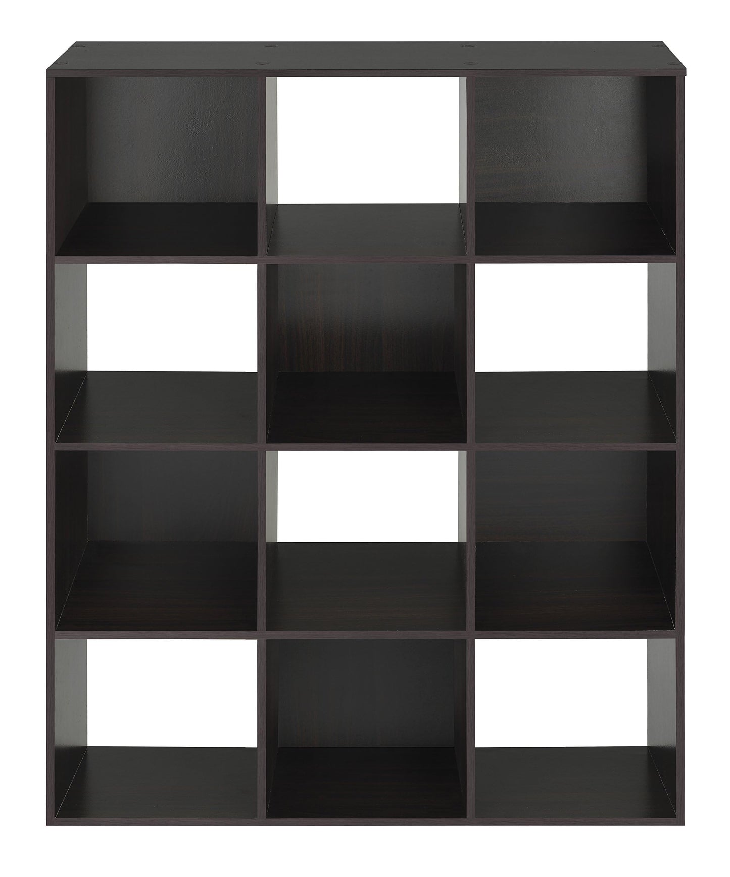 Whitmor 12 Cube Storage Organizer, 4 Tier Stackable Mdf Wood Bookcase, Open Storage Display Bookshelf, Storage Cabinet for Living Room, Bedroom, Home, Office, 35.1"L x 11.7"W x 47.5"H, Espresso