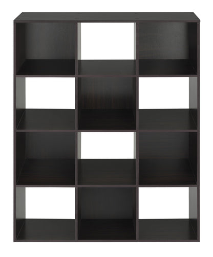 Whitmor 12 Cube Storage Organizer, 4 Tier Stackable Mdf Wood Bookcase, Open Storage Display Bookshelf, Storage Cabinet for Living Room, Bedroom, Home, Office, 35.1"L x 11.7"W x 47.5"H, Espresso