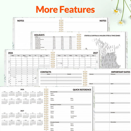 SUNEE Academic Planner 2026-2027 – Weekly & Monthly Planner, July 2026 to June 2027, 8.5"x11", Thick Paper, Tabs, Pockets, Bookmark, Spiral-Bound, Student Teacher Organizer, Greenery