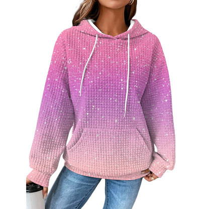 domirica Valentines Day Hoodies For Women Heart Print Pullover Oversized Waffle Long Sleeve Cute Graphic Hooded Sweatshirts Comfy 2025 Spring Fashion Trendy Casual Blouses Wiht Pockets,S