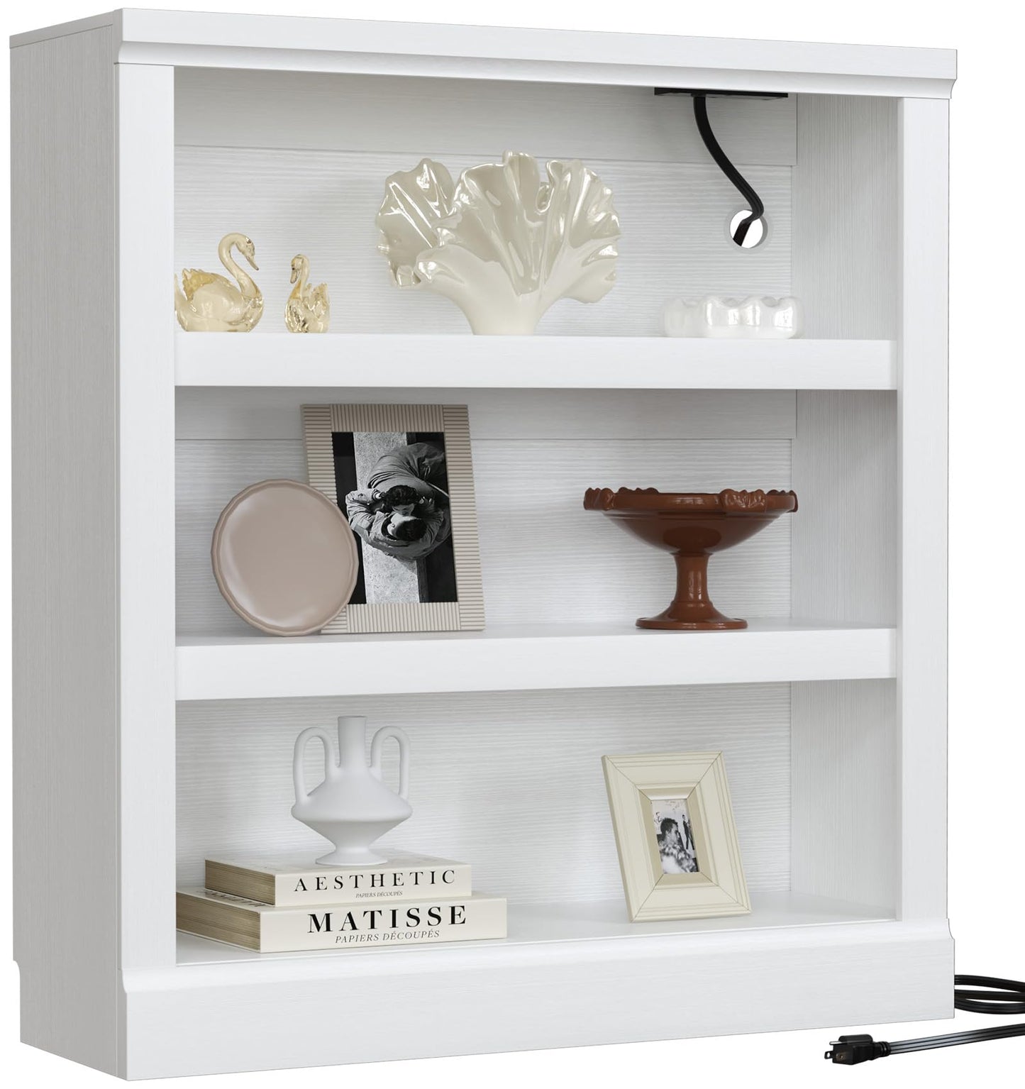Unikito 3-Tier Storage Bookcase with Adjustable Shelves, Modern Wood Storage Organizer Rack, Free Standing Decorative Display Shelf for Home Office, Living Room and Bedroom-White