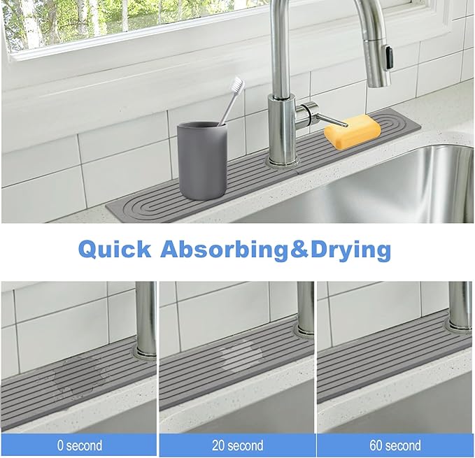 Stone Faucet Mat for Kitchen Sink- 23.6''x 3.9''Diatomite Fast-Drying Faucet Mat