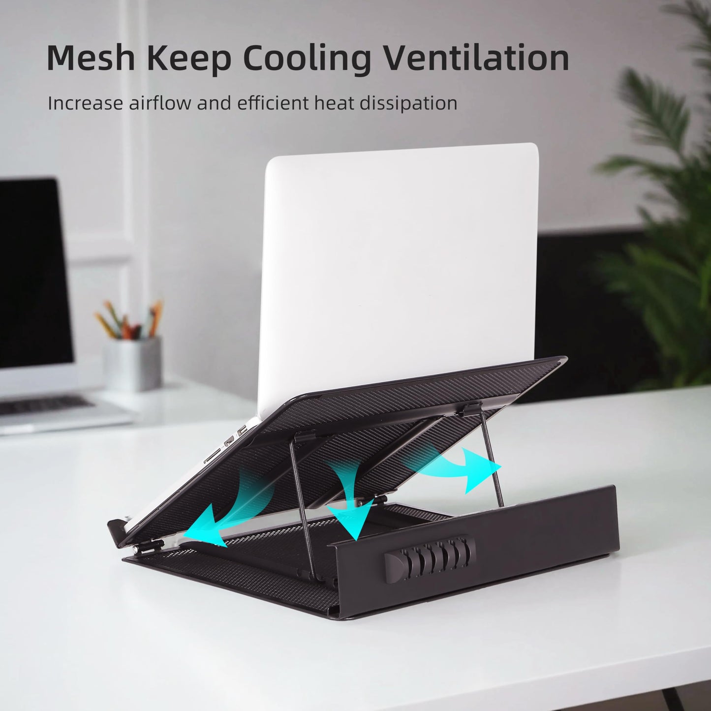 DESIGNA Metal Mesh Ventilated Adjustable Laptop Stands Computer Notebook Holder Stand Riser Compatible with Apple MacBook Air Pro Dell XPS HP Samsung Lenovo More Laptops up to 19"- Black