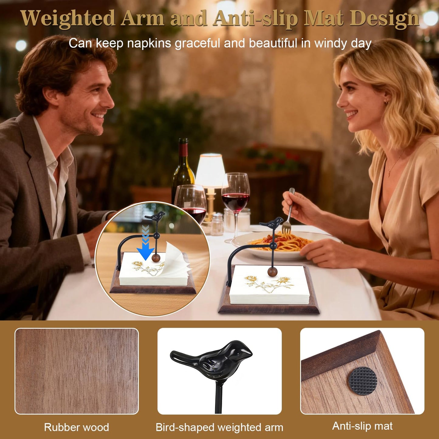 Yedcxup Wooden Napkin Holder for Table, Black Square Cocktail Napkin Holders for 5-7.5 Inch Paper Napkins, Suitable for Kitchen, Party, Picnic, Bar, Cafe, Hotel, Office, Home Decor, Outdoor