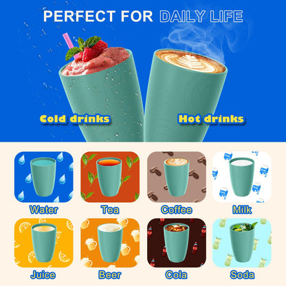 Perlapoc Reusable Wheat Straw Cups 6 PCS, Unbreakable 16 OZ Plastic Cup Alternative, Dishwasher Safe Drinking Glasses for Indoor & Outdoor Use, Green