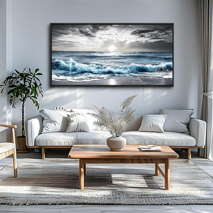 KELIYUAN Wall Decor For Living Room Canvas Wall Art For Bedroom Office Black And White Pictures Beach Wave Scenery Murals Artwork For Modern Stretched and Framed Beach Posters Home Decor 20"X40"